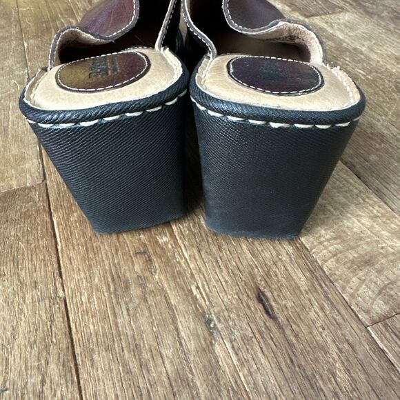 Born Clogs Slip-On Leather Mules Wedge Heel 9 Brown Open Back - Picture 4 of 11